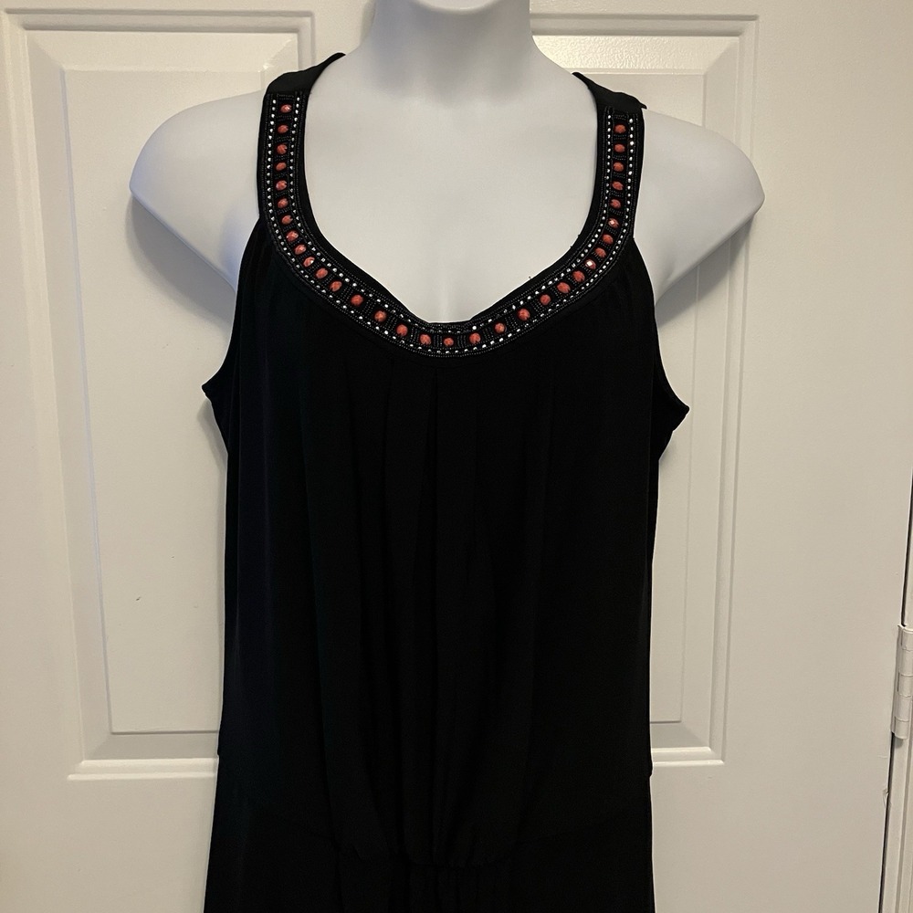 White House Black Market Size XL WHBM Black Beaded Midi Dress‎ Women's